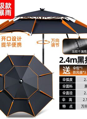 加厚黑胶钓鱼伞2j.6米万向防雨暴雨钓伞2.4加厚防晒雨伞鱼伞遮阳