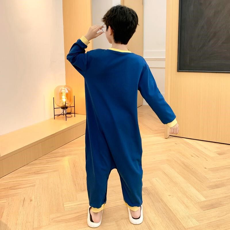 儿童连体睡衣男童春秋长袖防着凉夏季薄款男宝秋款睡袋家居服