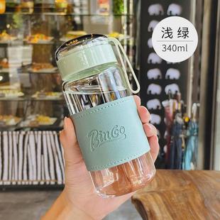 玻璃水杯办公室便携高颜值女款可爱网红泡茶杯子带盖夏季男生新款