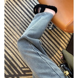 宽松休闲直筒阔腿牛仔长裤 孕妇人字纹牛仔裤 秋冬外穿加绒加厚时尚