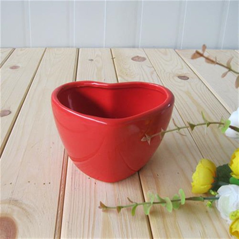 彩色心型红色白色陶瓷花盆爱心陶瓷花盆室内桌面多肉盆栽