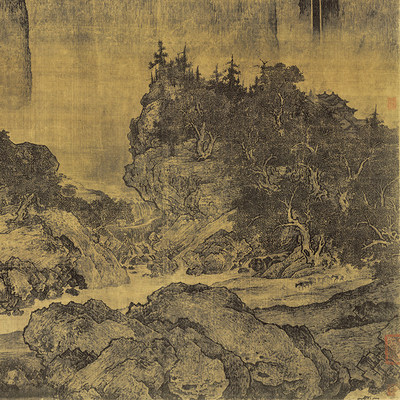 高清微喷画稿北宋范宽 溪山行旅图中国高山流水画国.画绢本临摹