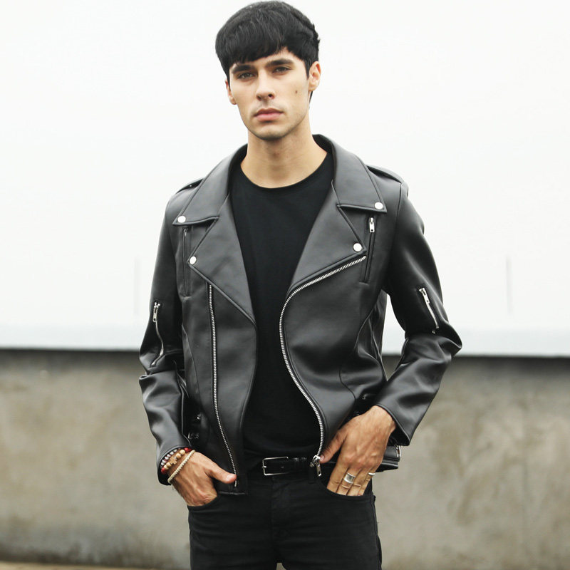 机车皮衣男韩版修身2022秋冬新款潮流青年帅气短款翻领皮夹克外套