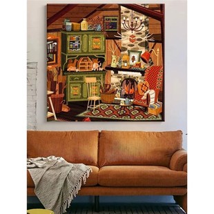 马蒂斯复古怀旧风法式 饰画客厅挂画玄关肌理壁画 中古沙发背景墙装