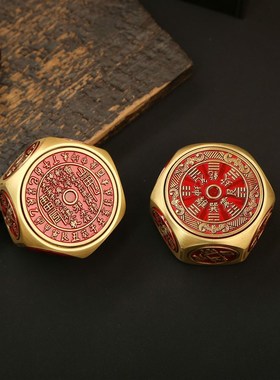 黄铜八面转转手把件工艺品摆件新中式桌面办公室山鬼花钱高档礼品