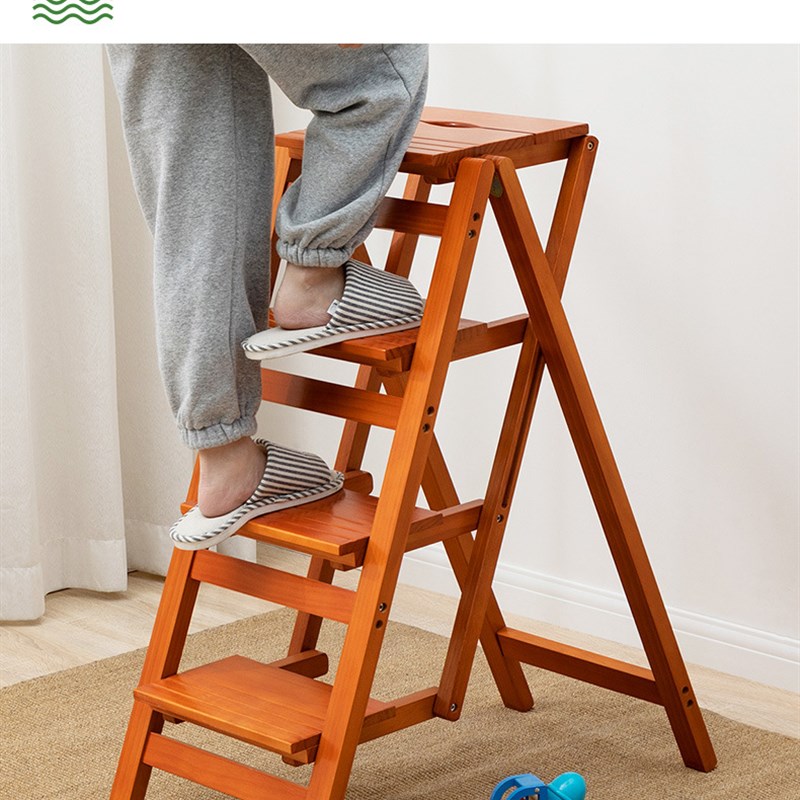 折叠梯实木梯凳家用折叠梯子凳子两用多功能三步登高台阶凳楼梯椅