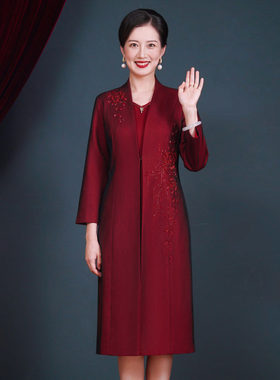 十一结婚礼喜妈j妈礼服大尺码洋装两件式套装喜服喜婆婆婚宴装秋