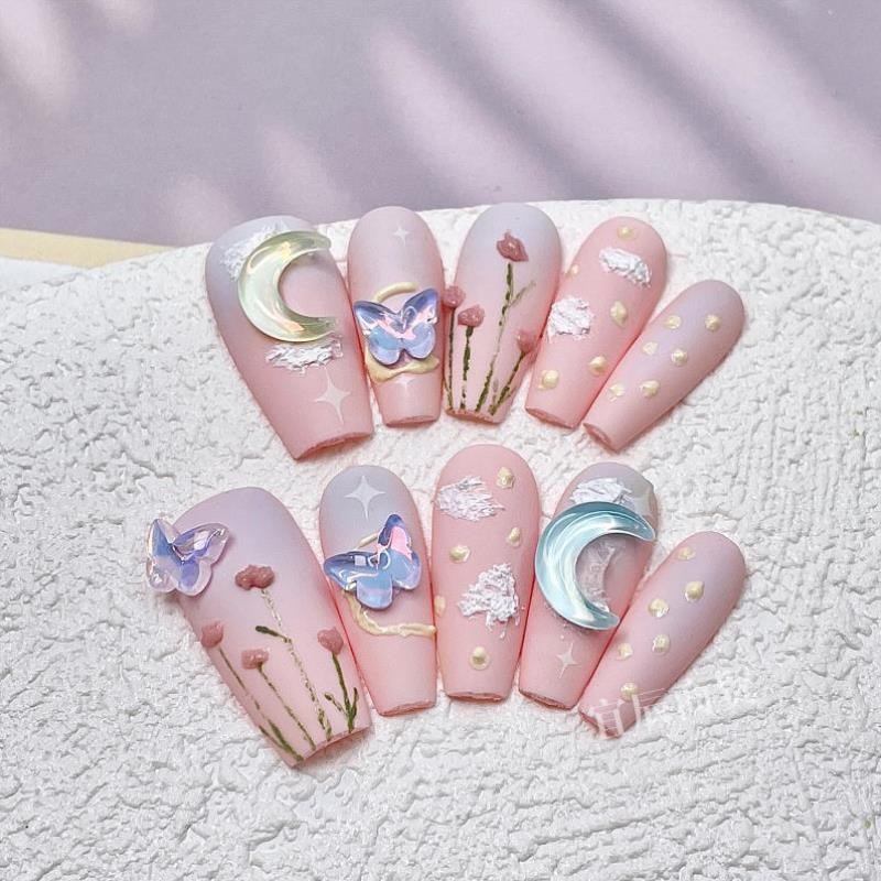 甲穿戴可爆闪指甲可短款夏日爱心手绘套装手工美甲假穿戴显白拆