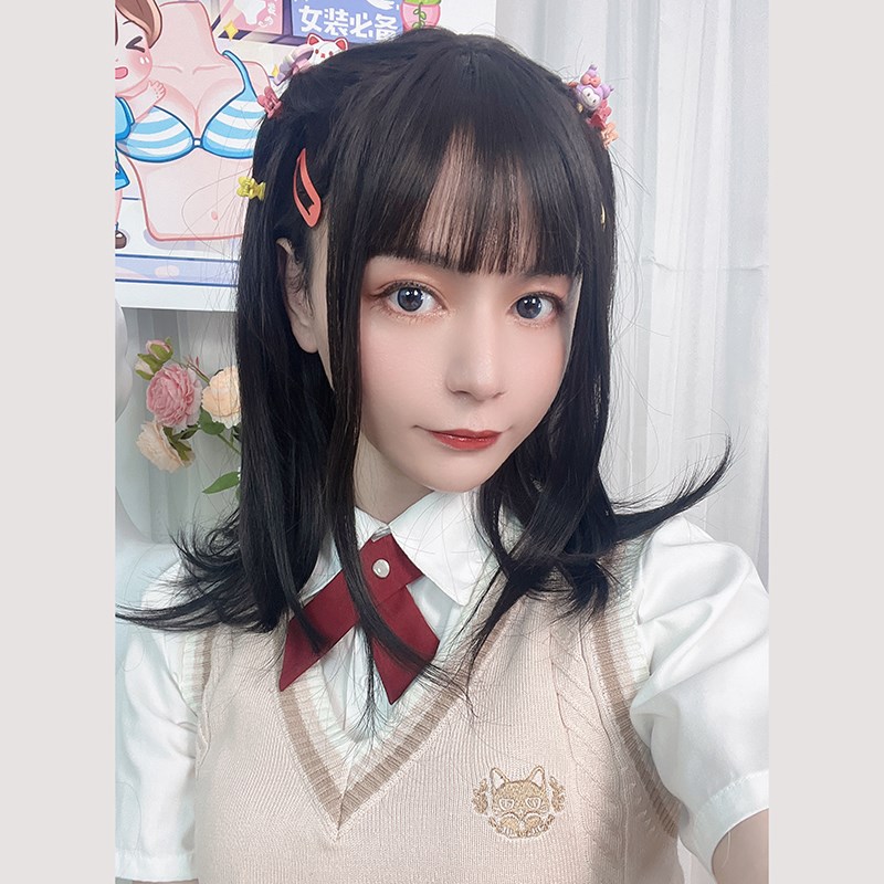 整顶假发女中长碎发逼真自然全头套长直发空气刘海蓬松假发套女