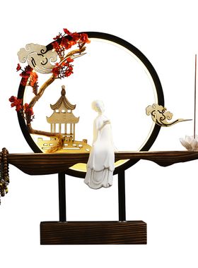 禅意摆件灯圈小夜灯新中式茶室客B厅玄关装饰桌面摆设创意家居饰