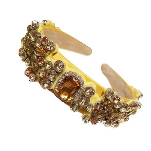 2021黄色水钻发箍女网红头饰压发气质水晶头箍防滑发卡F194