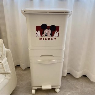 厨房垃圾桶大号卡通双层可移动高款带轮桌边厨余桶三层脚踩式带盖