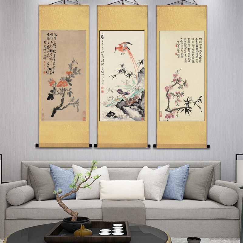 张大千兰花名家挂画装饰画卷轴卧室挂画景区卷轴花鸟字画丝绸礼品