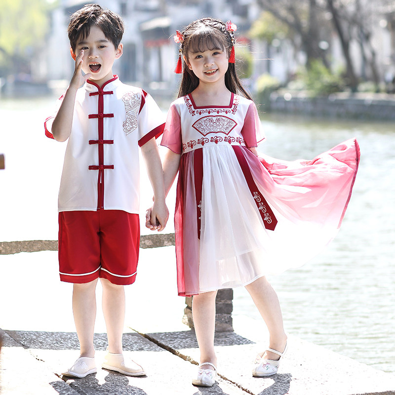 速发六一儿童汉服演出服夏装女童超仙洋装男童唐装小学生幼儿园班