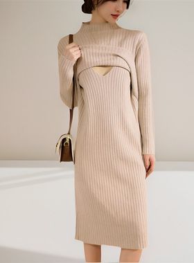 毛衣裙子长裙连衣裙哺乳装期外出辣妈秋冬季秋季早秋装春秋款潮妈