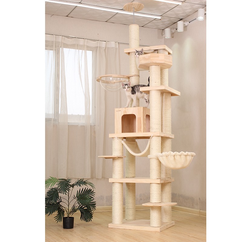 豪华猫爬架全实木太空舱猫v架猫抓猫咪窝一体别墅猫跳台顶天立地