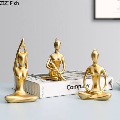 推荐Golden Yoga Girl Minimalist Abstract Figures Statue Desk