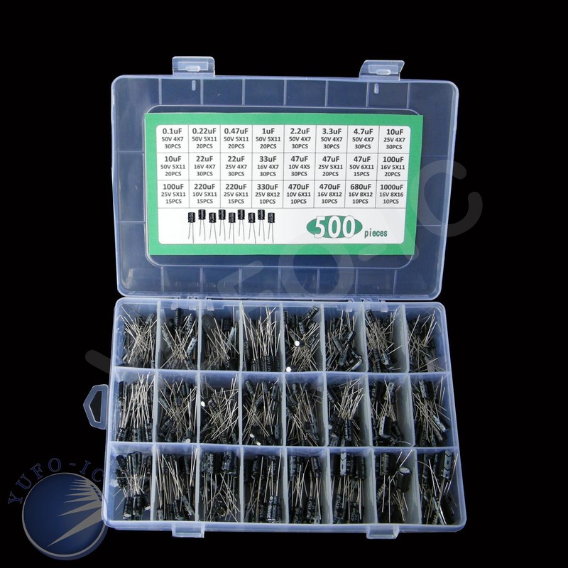 新品500pc Aluminum electrolytic capacitor kit box 0.1/0.22/0-封面