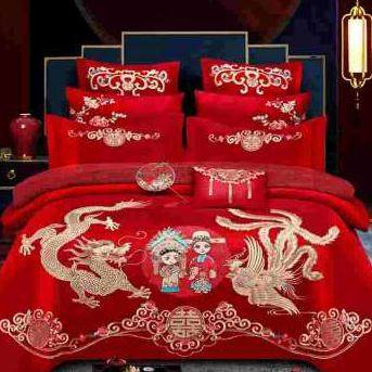 结婚床上用品婚嫁刺绣四件套床单被套大红色囍被罩4件套新婚喜被,床上用品,婚庆床品套件,淘宝优惠券,粉丝福利购,淘宝优惠卷