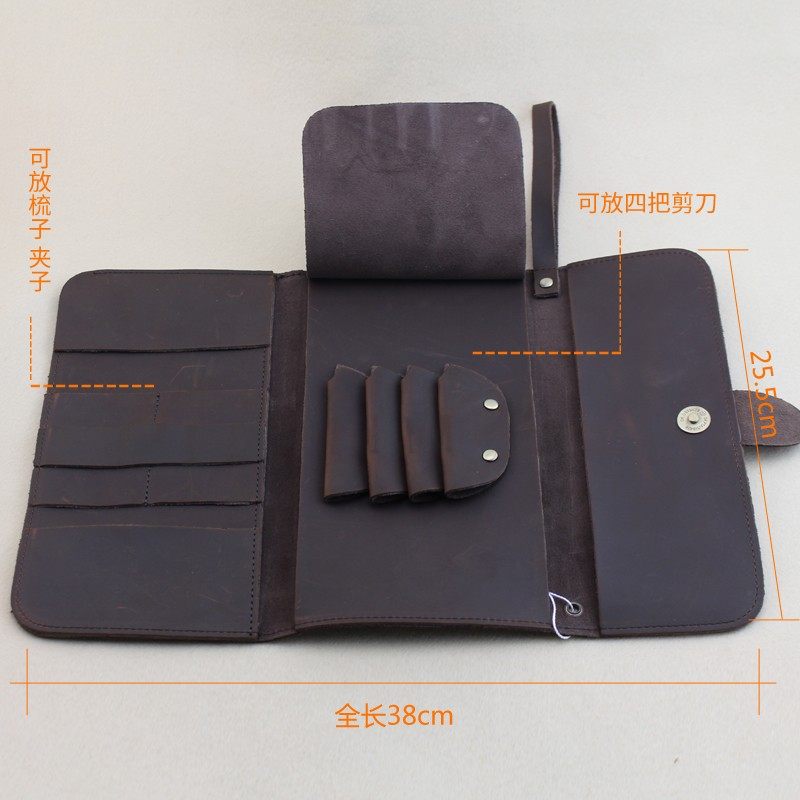工厂销星期五理发师剪刀包磨砂皮棕专业美发包发廊V美发工具包皮