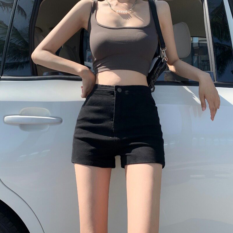 现货高腰牛仔短裤女2023夏季新款洋气休L闲直筒弹力紧身A字阔腿热