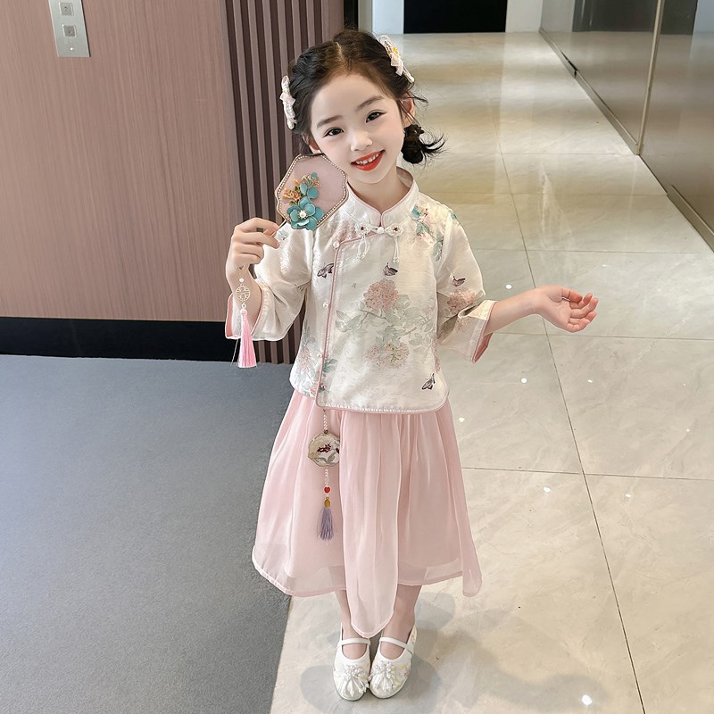 现货女童中国风唐装夏装2024新款儿童表演服裙子女宝宝新中式汉服