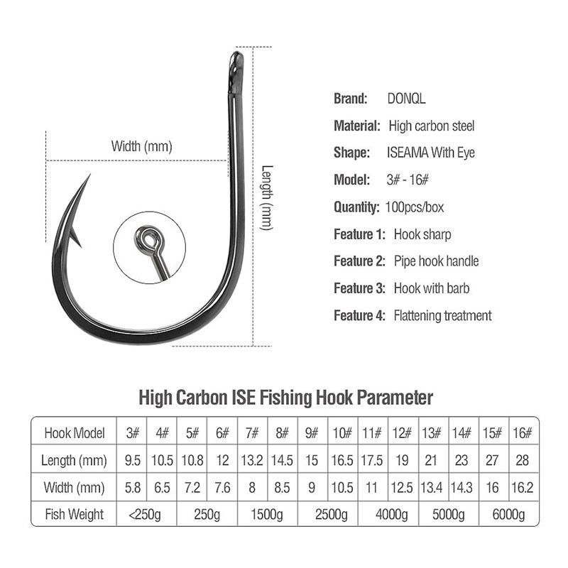 DONQL 50/100pcs Fishing Hooks Set Single Circle Fishhook Fly
