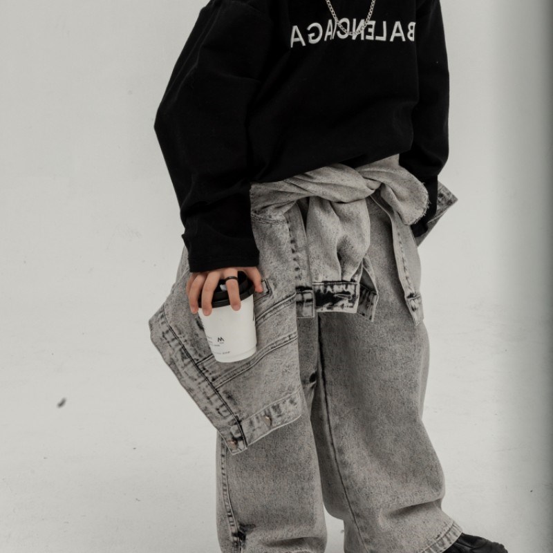 男童复古潮范牛仔裤春秋新款儿童重工洋气休闲牛仔裤帅气时髦