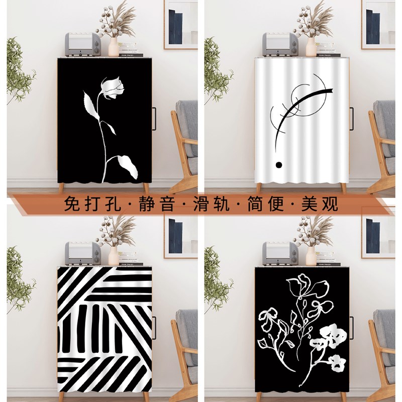 定制抽象布艺遮挡帘橱柜衣柜遮丑帘杂家用门帘隔断帘粘贴滑轨帘子