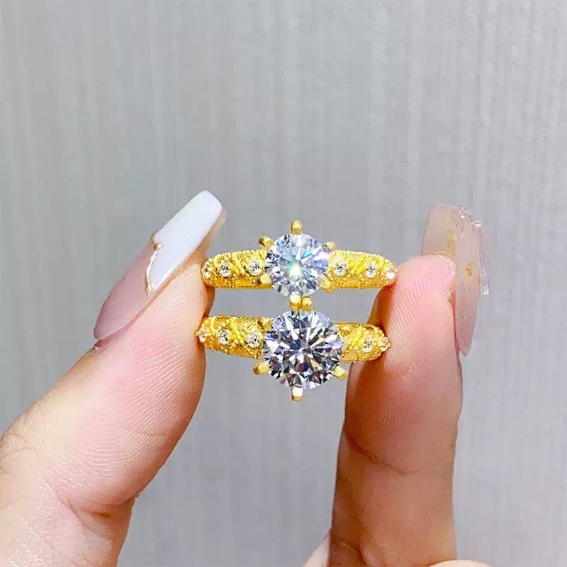 立体花丝莫桑钻戒指女气质黄金色镶钻指环N复古蕾丝轻奢开口指环_虎窝淘