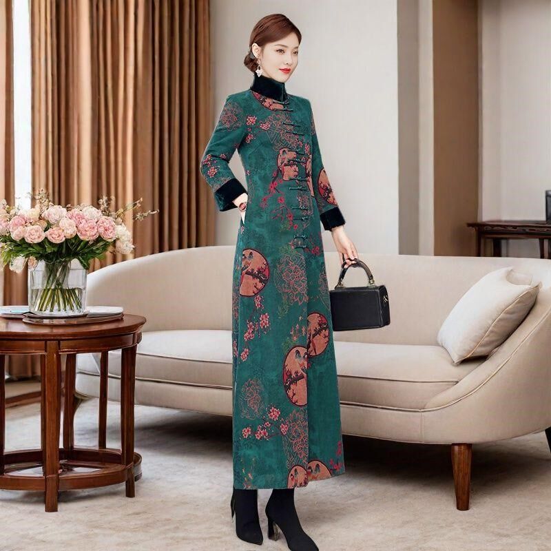 香云纱外套女棉服2024冬季加厚夹棉复古民族风旗袍中国风外搭大衣