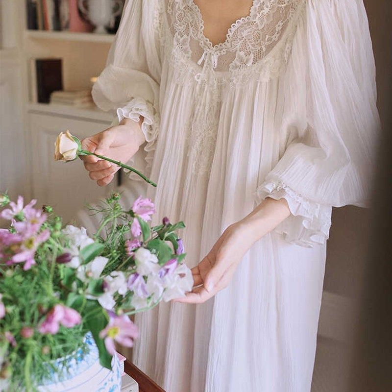 宫廷风睡裙女春季长袖甜美公主睡衣女蕾丝花边宽松大码家居服,女士内衣/男士内衣/家居服,睡裙,淘宝优惠券,粉丝福利购,淘宝优惠卷