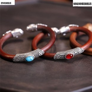 银饰西藏鸡血藤手镯戒指情侣款复G古民族风文玩饰品开口手镯