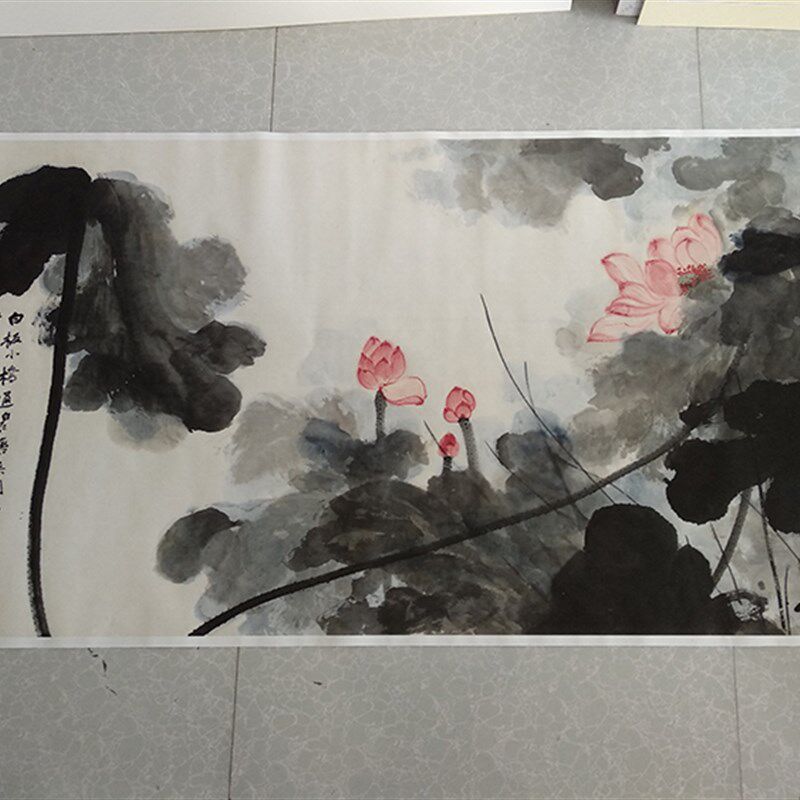 张大千国画荷花横幅-88公.5x176.5cm作版uiade7oh画复制画客原办