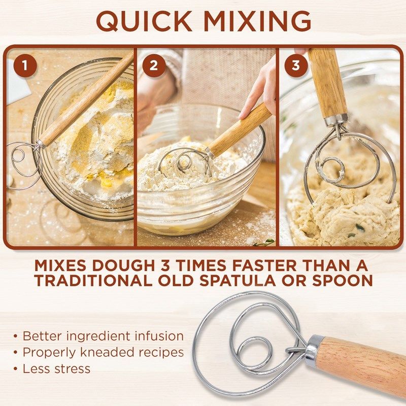 WALFOS Stainless Steel Danish Dough Whisk Blender Cake Bread