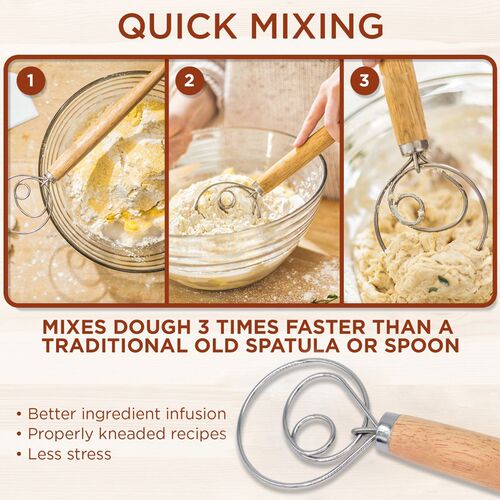 WALFOS Stainless Steel Danish Dough Whisk Blender Cake Bread
