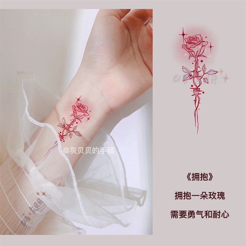 【玫瑰宇宙】纹身贴灰贝贝的手稿文艺小众英文r字母防水花臂女持