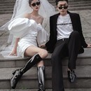 影楼主题轻婚纱2022白色抹胸包臀短裙户外情侣摄影旅街拍照礼服装