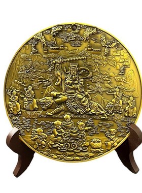 彩绘五路财神武财神赵公明浮雕挂件客厅玄关办公室乔迁摆件  装饰