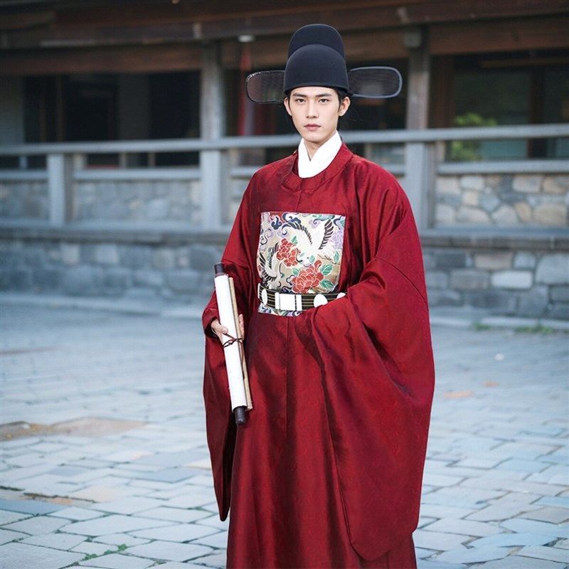 圆领袍明制大臣丞相宰仙鹤一品官服少爷服中国风长袍中式婚服新郎