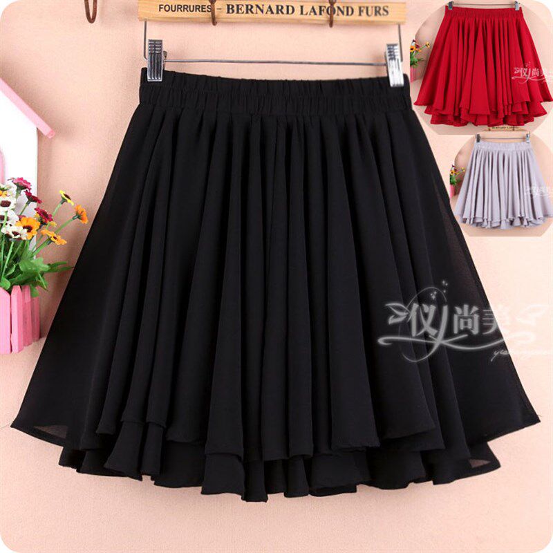 a字百褶短裙红色雪纺纱半身裙子女秋冬蓬蓬裙裤大码大摆高腰跳舞