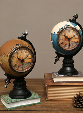 复古欧美式创意球形摆件家居客厅公室内书房桌面家装饰品时钟摆设