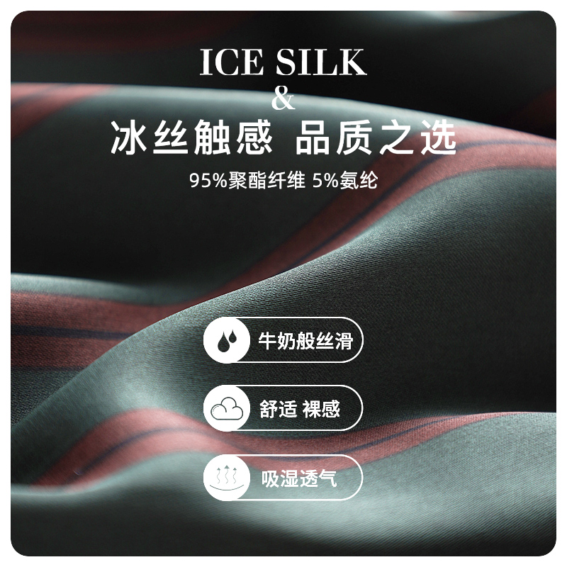 男士睡袍春秋款冰丝薄款高级感丝绸E睡衣夏季长袖条纹男款浴袍浴