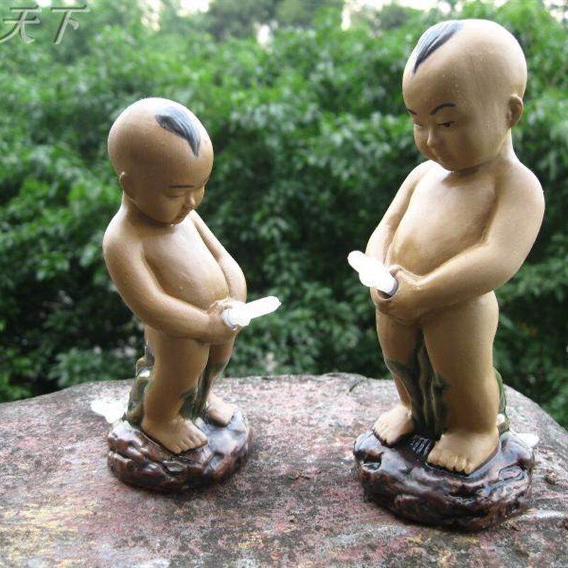 假山盆景配件上水石陶瓷尿童鱼缸摆设喷水小孩人物摆件水族装饰品