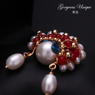 887 中国风戏曲刀马旦胸针女 天然淡水珍珠脸谱配饰X女披肩扣别针