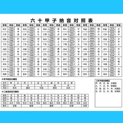 生肖时辰天干地支六十花甲子纳音五D行对照表详解图片完整版口诀