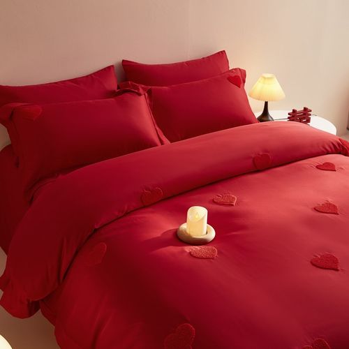 简约婚庆四件套结婚床上用品大红色被套喜被床单中式婚礼2024新款