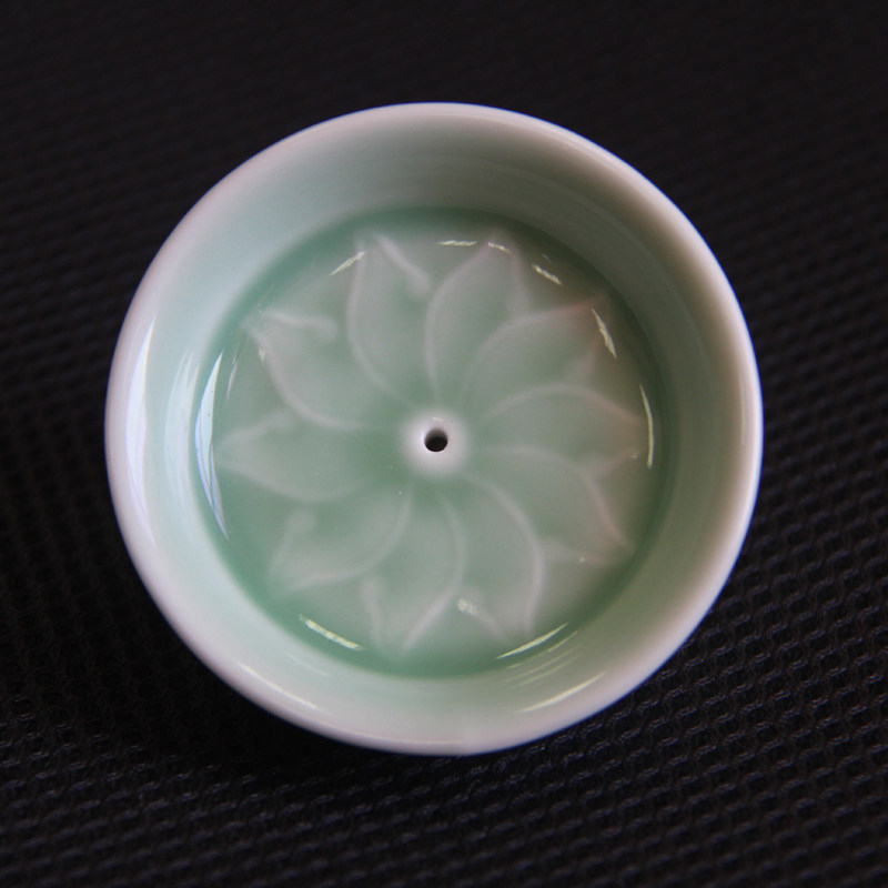 妙吉祥香道用品 青莲花纹陶瓷香插  中式香薰线香底座