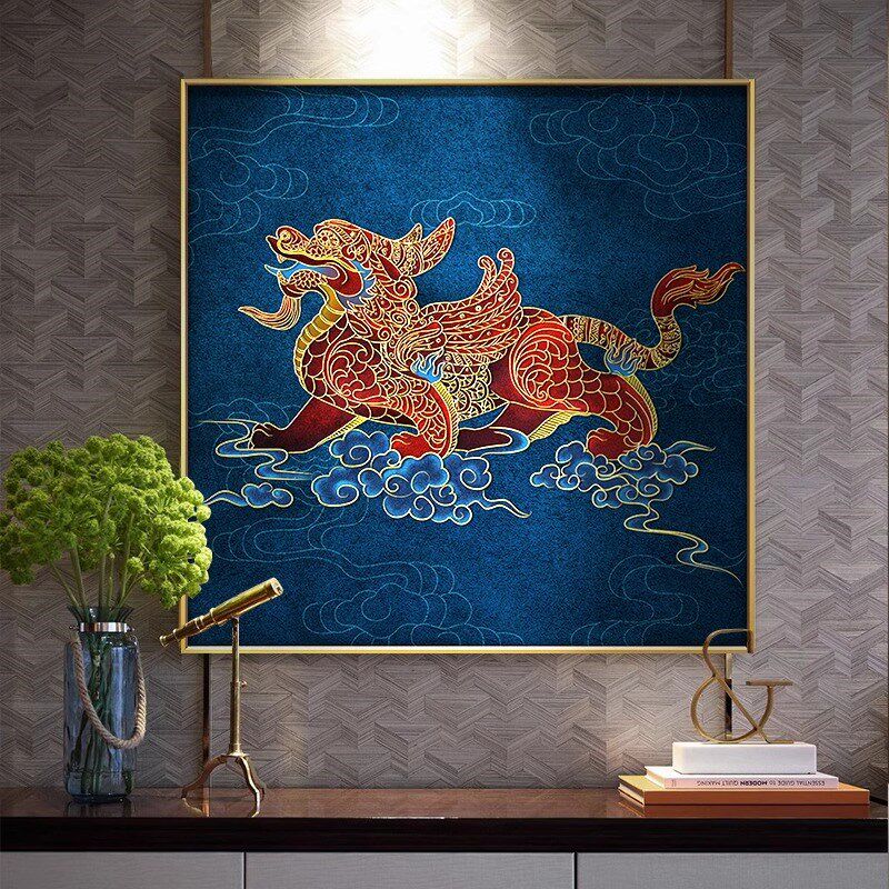 貔貅八方来财玄关入户立体金箔装饰画寓意好的手绘壁画挂画