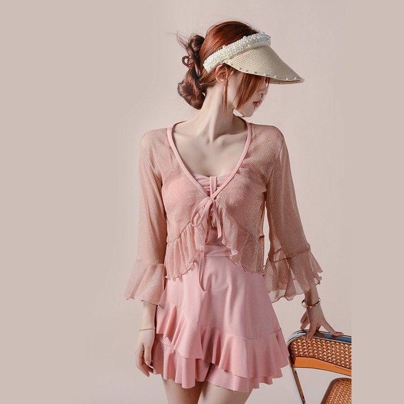 泳衣女款遮肚子泡温泉高级感显瘦保守2024新款纯欲风裙式平角泳装